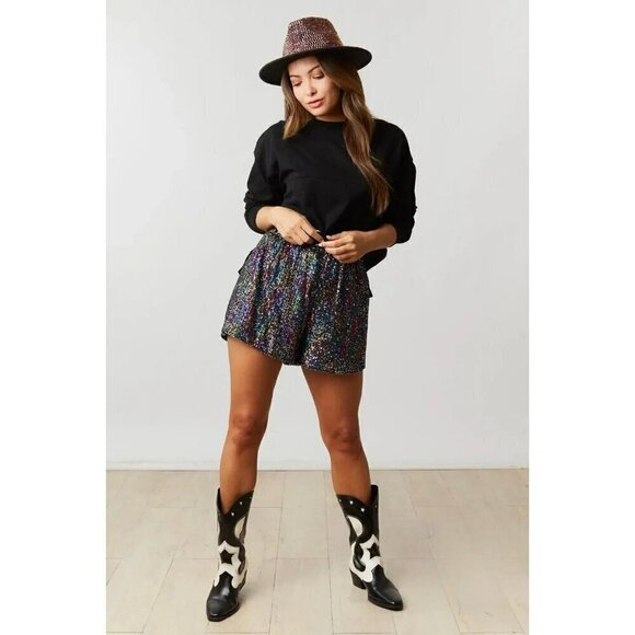 It's a Vibe Sequin Shorts in Black Prism - Picture 2 of 6